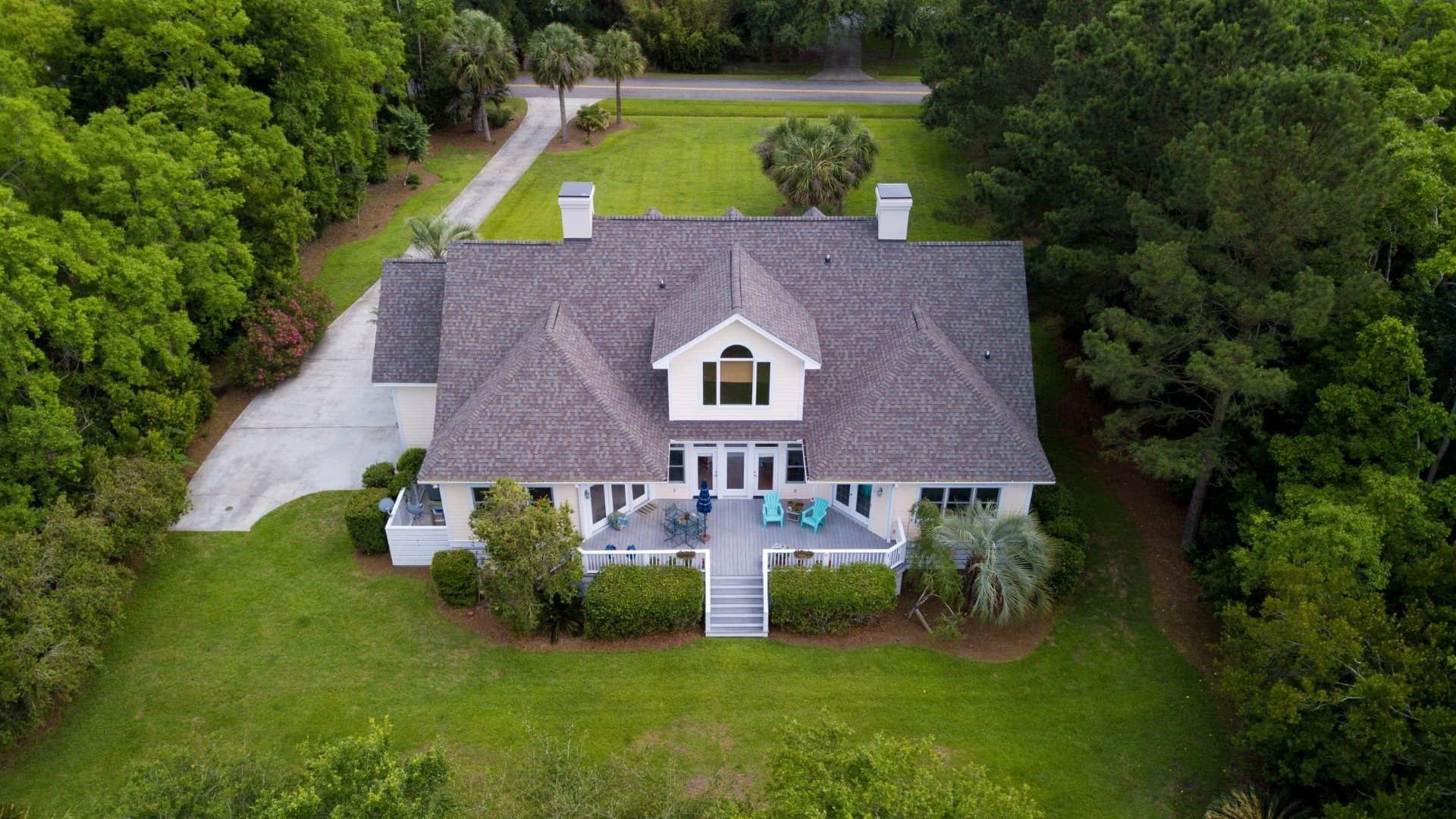 Aerial view of a residential shingle roof replacement in Homestead