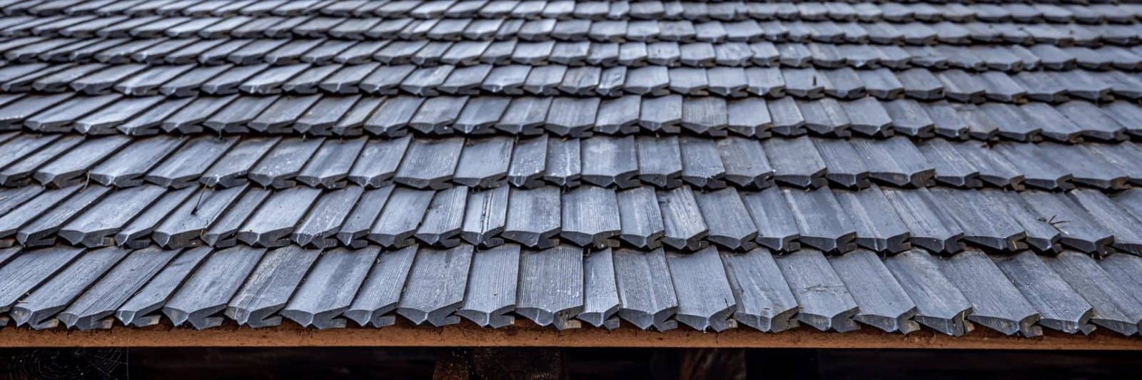 Close-up of a gray concrete tile roof