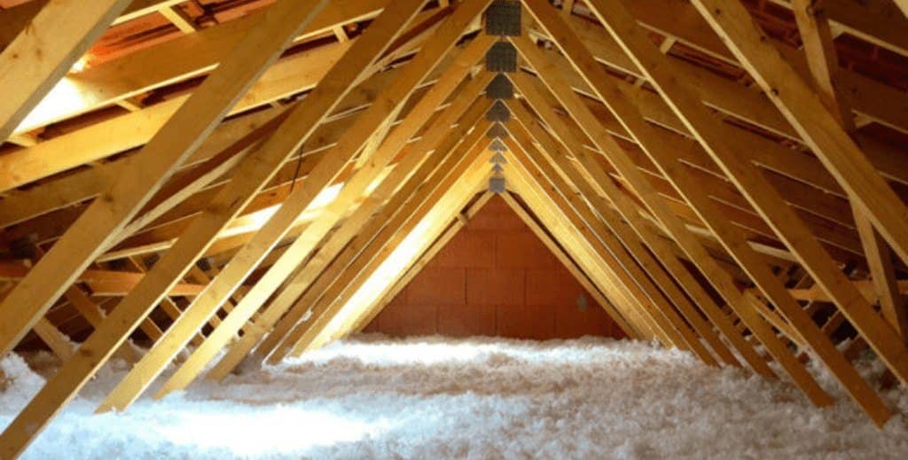 Insulation in an attic under the roof framing