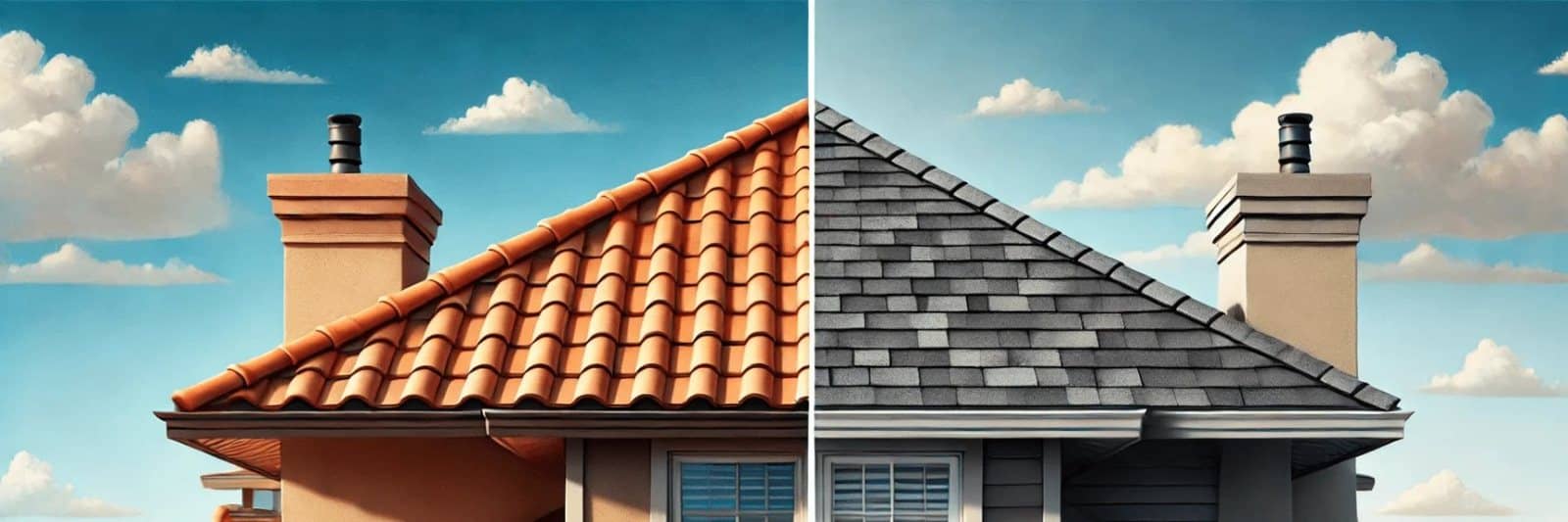Tile roof next to a shingle roof